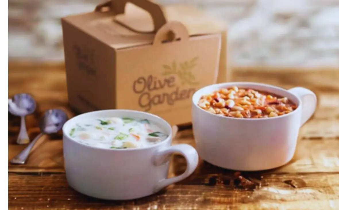 Olive Garden homemade soups catering size serving 6 people, including classic Italian soup varieties