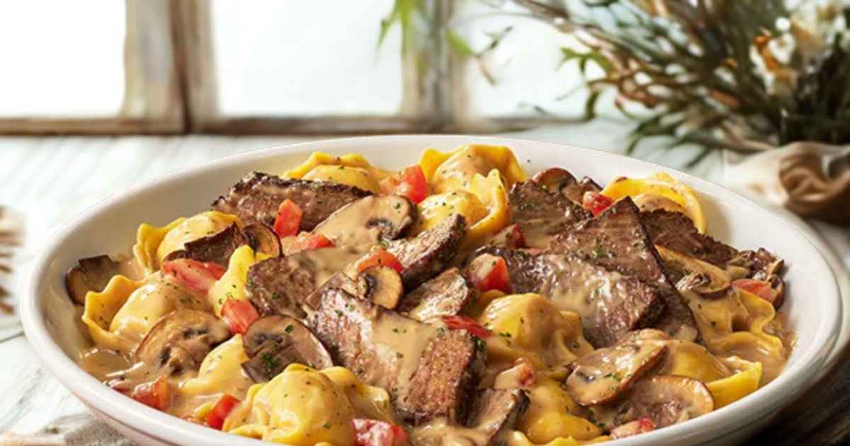 Olive Garden Braised Beef Tortelloni with tender braised beef and creamy mushroom sauce