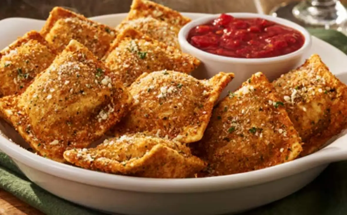 Olive Garden Toasted Ravioli served crispy with marinara dipping sauce